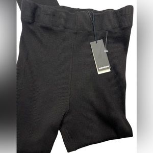 MONROW Ribbed Dark Black Leggings Full Length Comfort Stretch High Waist Women S